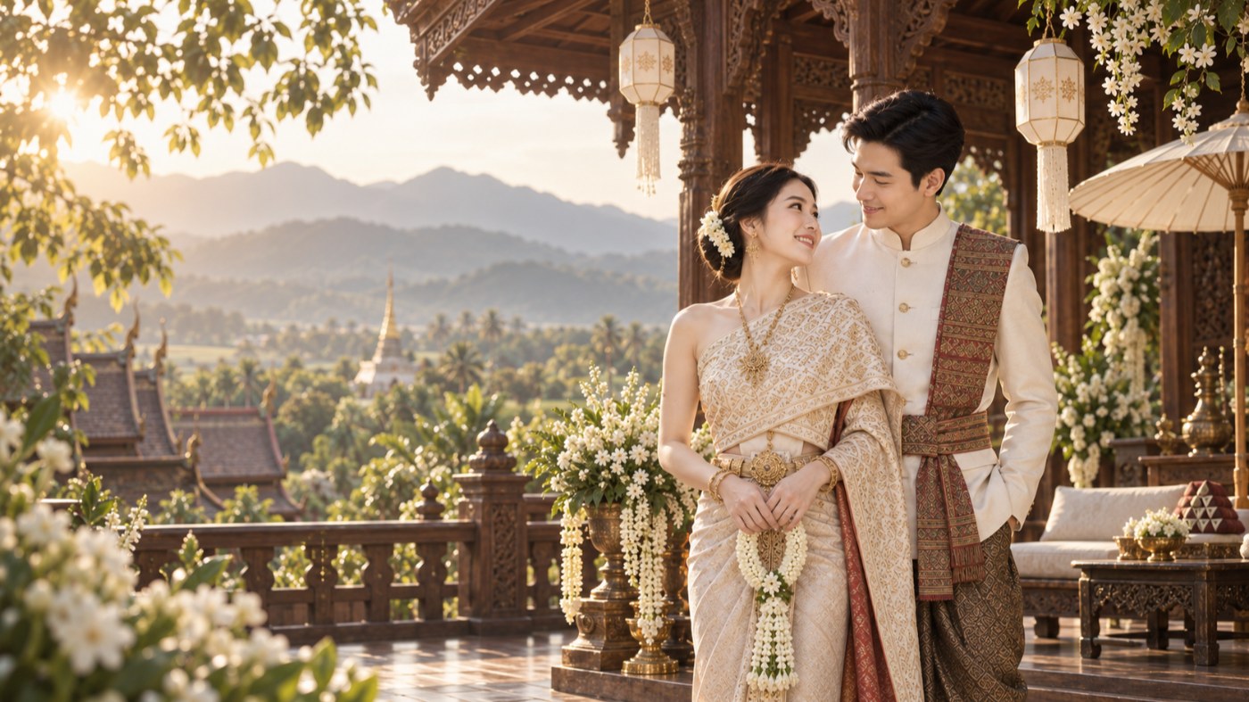 คู่บ่าวสาวในพิธีแต่งงานล้านนา